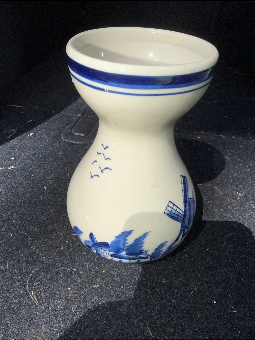 Blue and Cream Ceramic Vase with Windmill Motif - Home Art